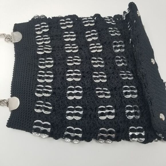 Black Macrame Shoulder Bag with Pop Tabs - Picture 8 of 13